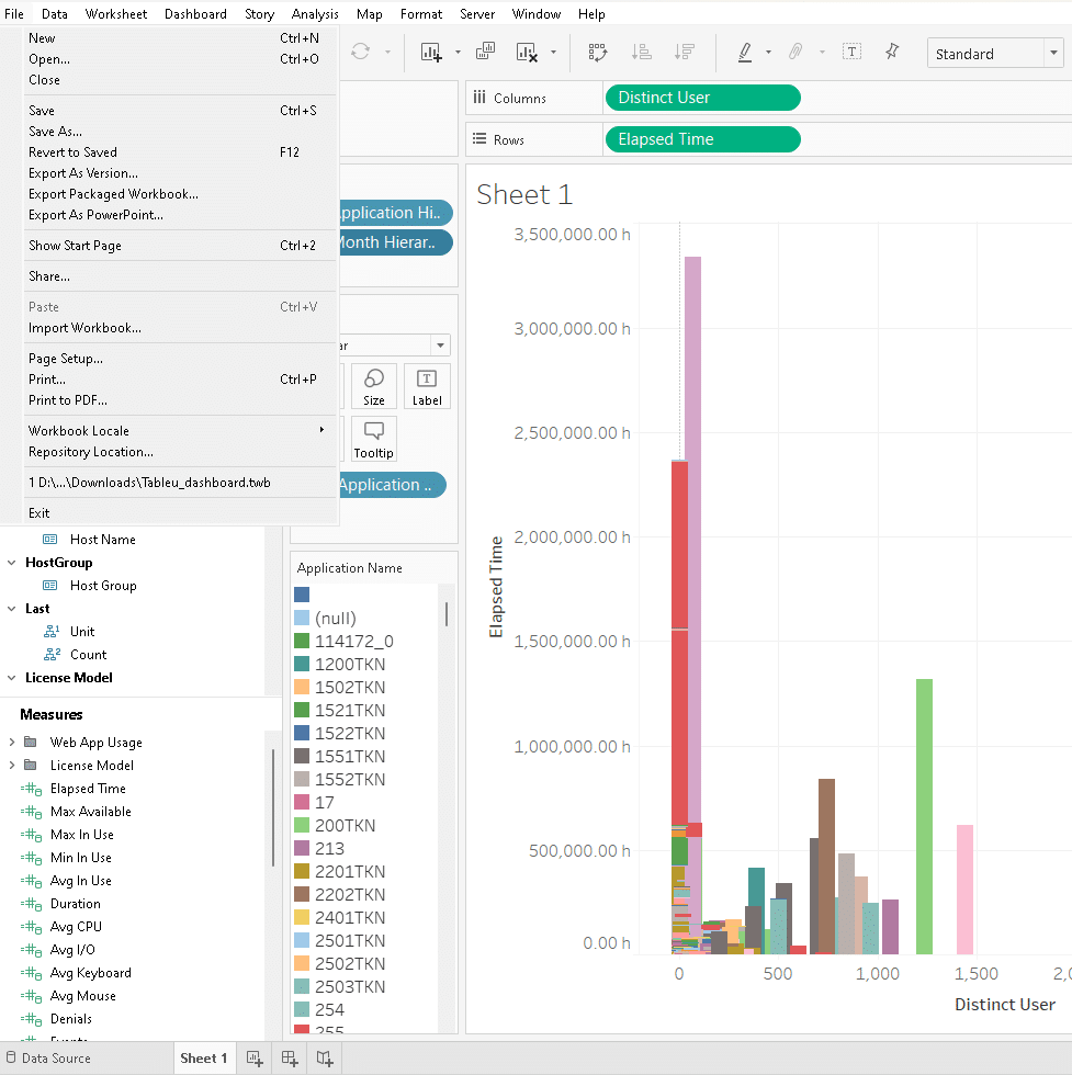 Tableau Export Options screenshot