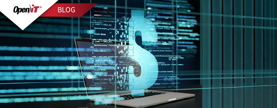 una ilustración digital de un ordenador portátil con códigos de datos superpuestos y el símbolo de un dólar, que representa las soluciones de open itpara la gestión de licencias y el control de costes.