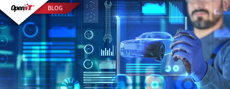 ingeniero mediante cuadros de mandos digitales avanzados con un modelo de coche holográfico, que representan las soluciones de gestión de licencias de open itpara optimizar el uso del software de ingeniería y mejorar la eficiencia.