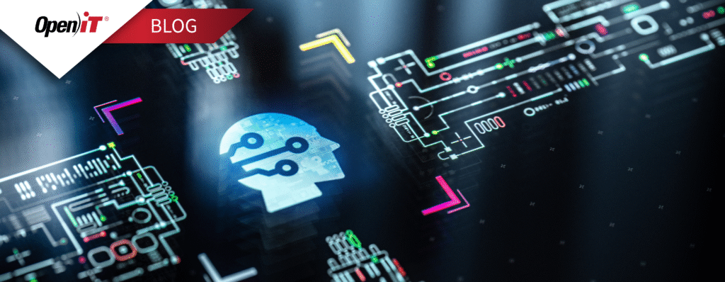 Interface numérique avec une icône représentant une tête d'IA symbolisant l'intelligence logicielle AEC et l'optimisation des flux de travail pour les entreprises AEC, enrichie par les informations fournies par Open iT pour des outils tels que Bluebeam Revu.